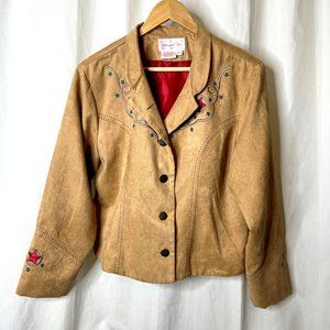 Panhandle Slim tan faux suede embroidered western jacket blazer.